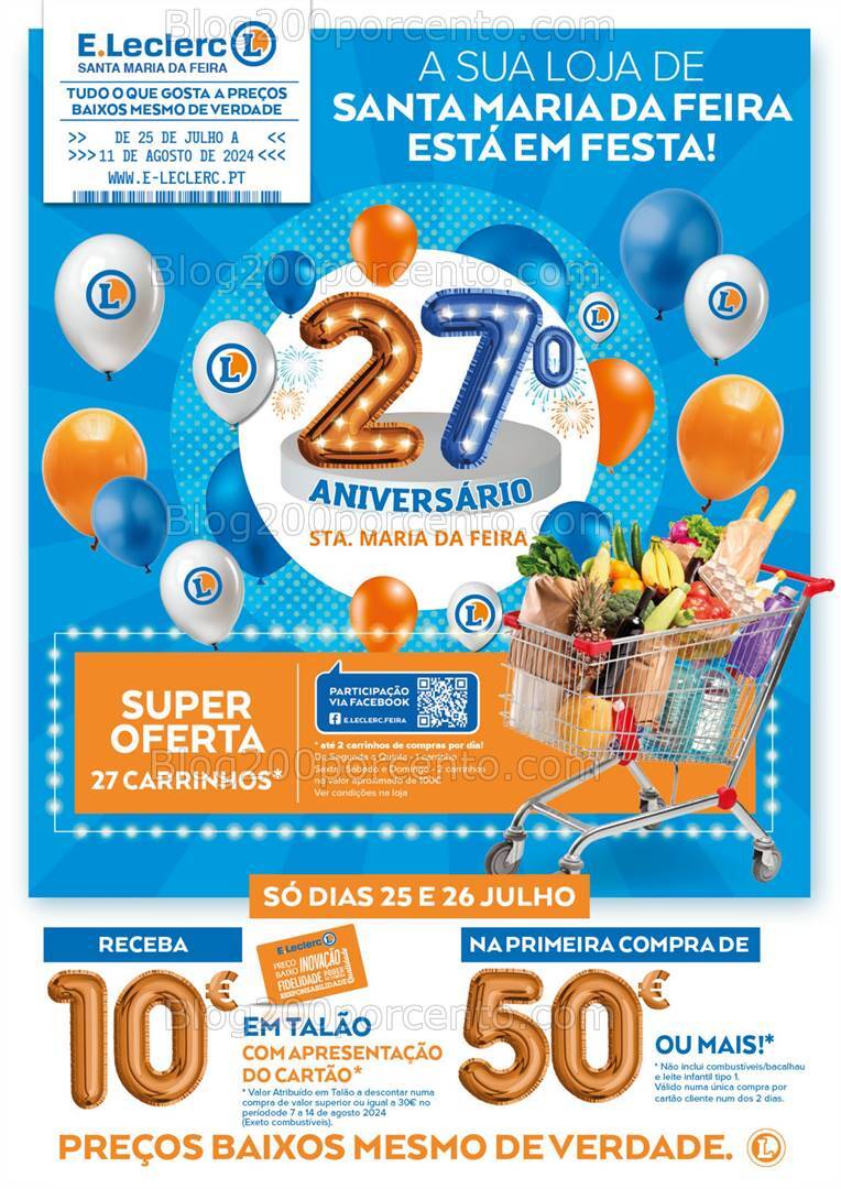 Antevisão Folheto E-LECLERC Aniversário Promoções de 25 julho a 11 agosto
