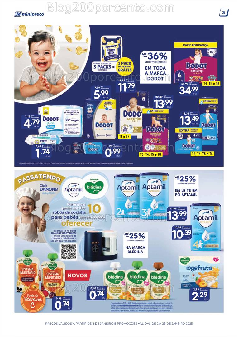 Antevisão Folheto MINIPREÇO Bebé + Grandes Marcas Promoções de 2 a 29 janeiro