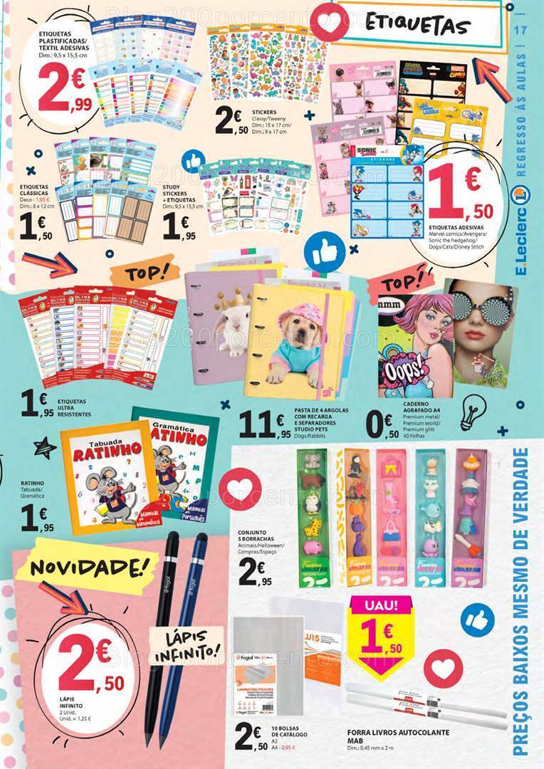 Antevisão Folheto E-LECLERC Regresso às Aulas Promoções de 15 agosto a 10 setembro