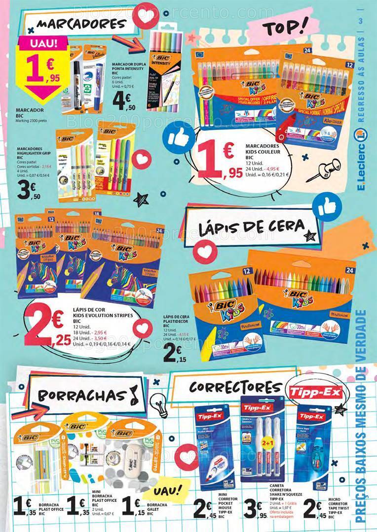 Antevisão Folheto E-LECLERC Regresso às Aulas Promoções de 15 agosto a 10 setembro