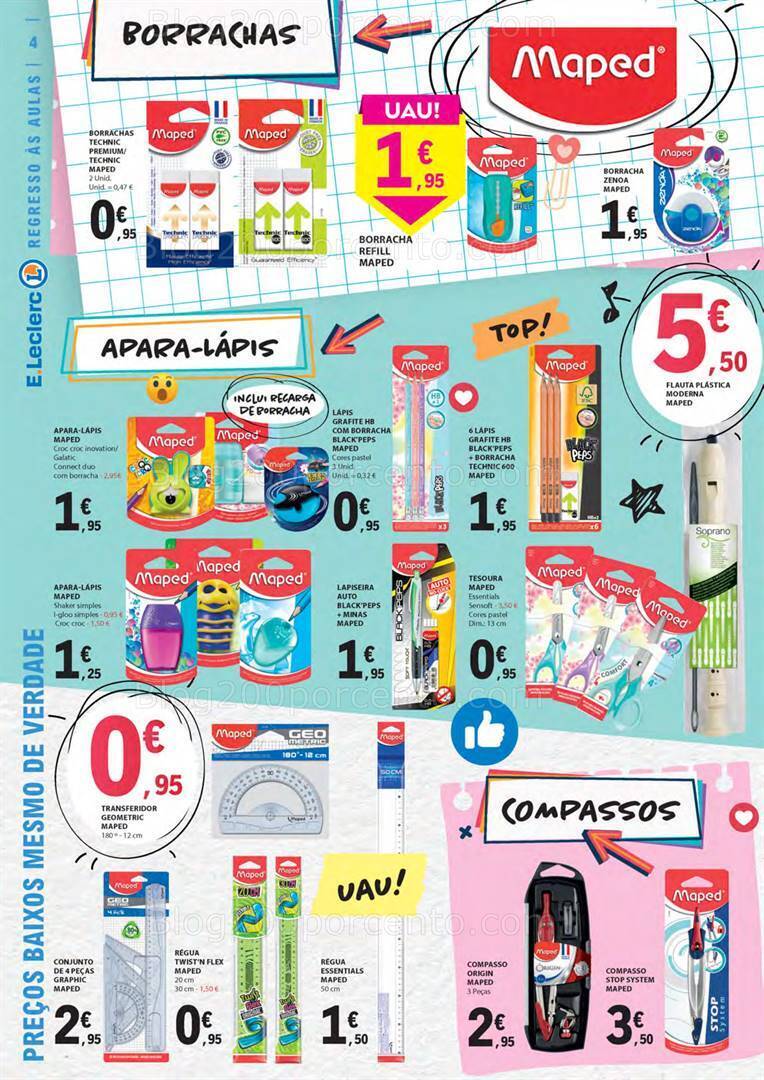 Antevisão Folheto E-LECLERC Regresso às Aulas Promoções de 15 agosto a 10 setembro