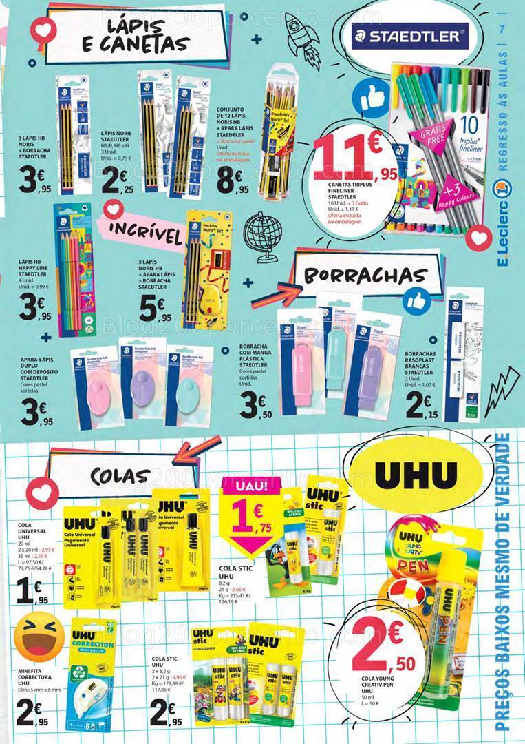 Antevisão Folheto E-LECLERC Regresso às Aulas Promoções de 15 agosto a 10 setembro