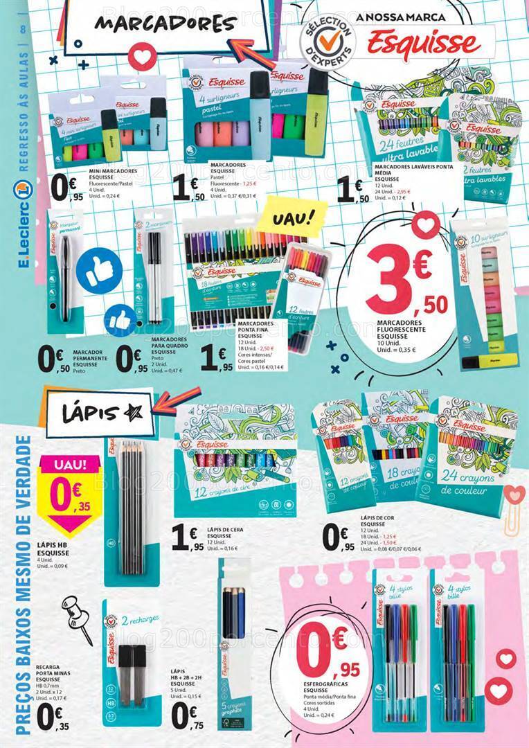 Antevisão Folheto E-LECLERC Regresso às Aulas Promoções de 15 agosto a 10 setembro