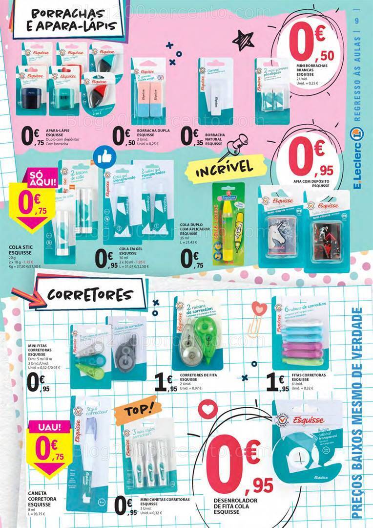 Antevisão Folheto E-LECLERC Regresso às Aulas Promoções de 15 agosto a 10 setembro