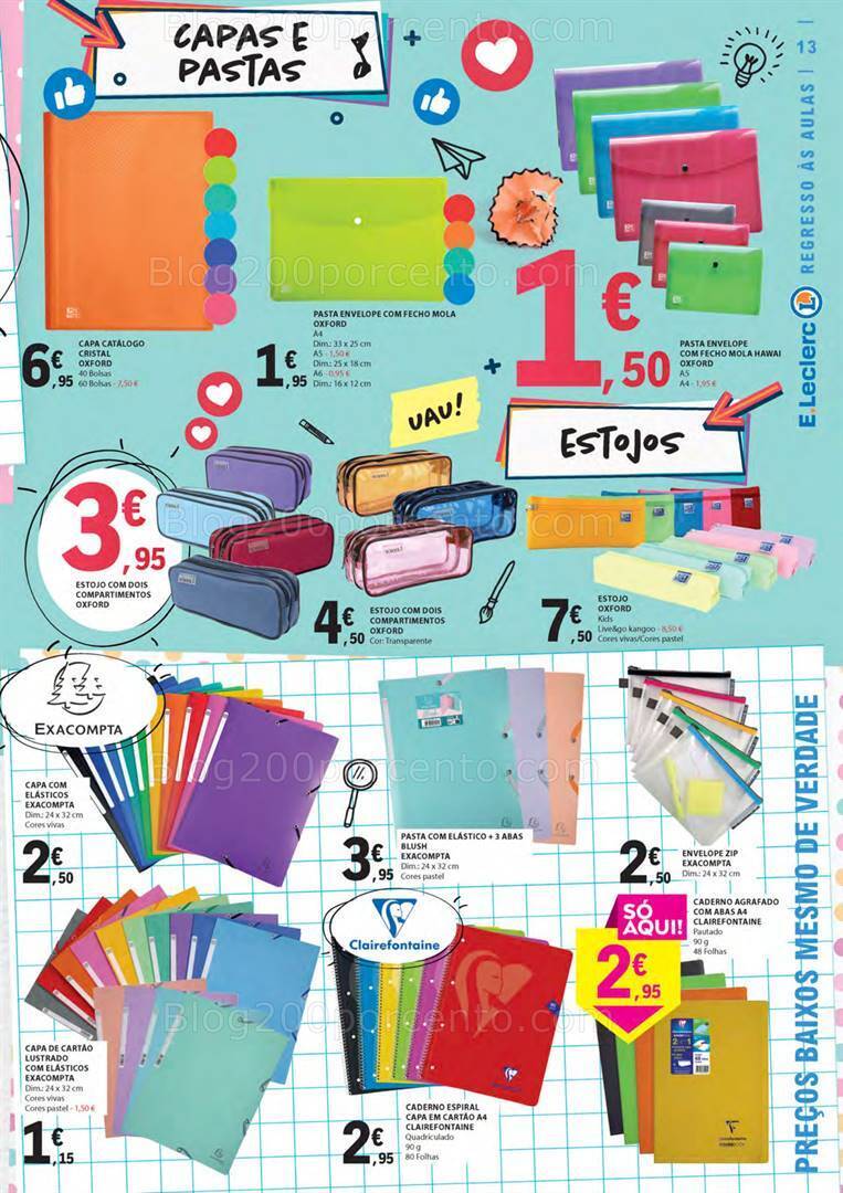 Antevisão Folheto E-LECLERC Regresso às Aulas Promoções de 15 agosto a 10 setembro