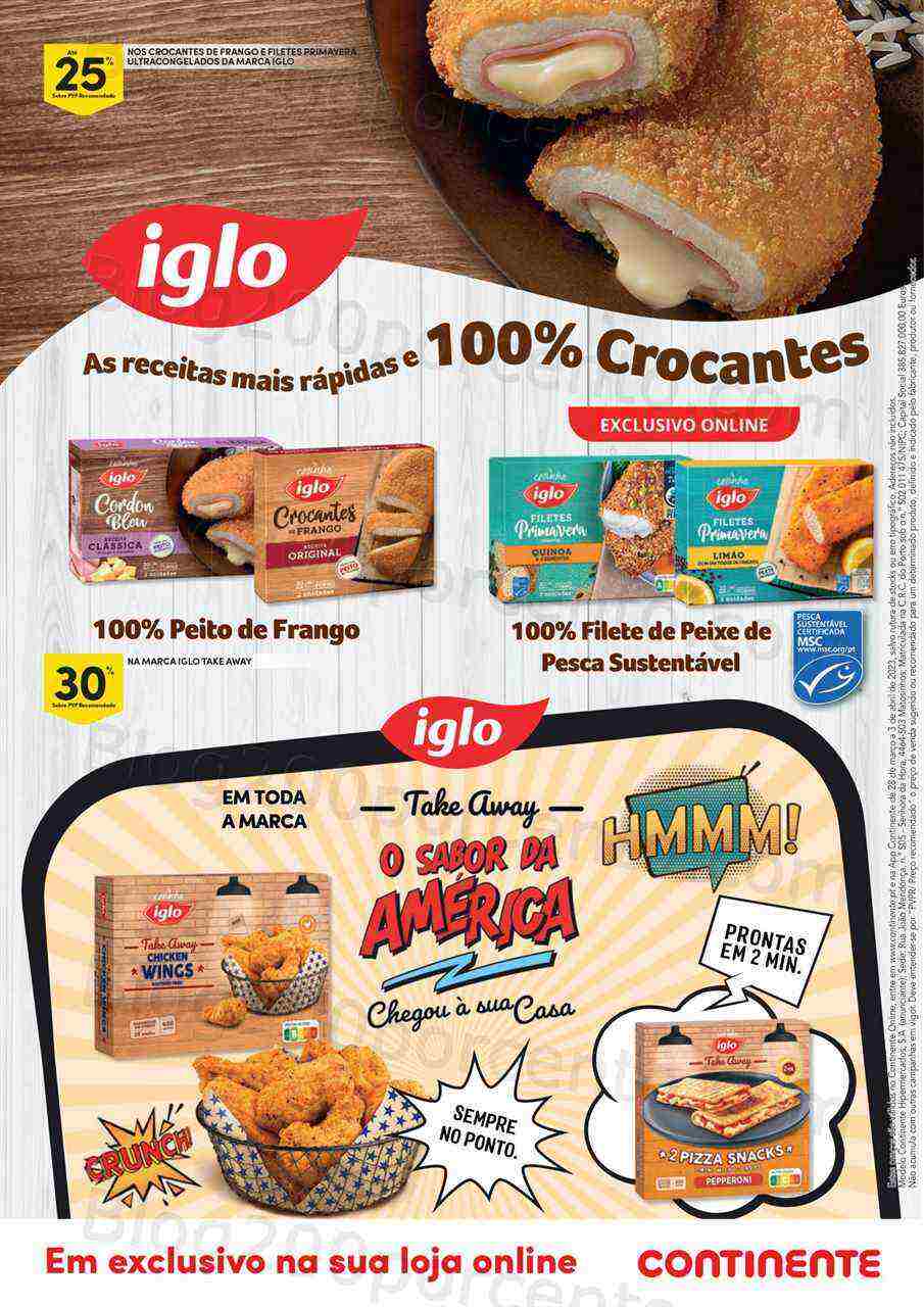 Antevisão Folheto CONTINENTE Iglo Promoções de 28 março a 3 abril