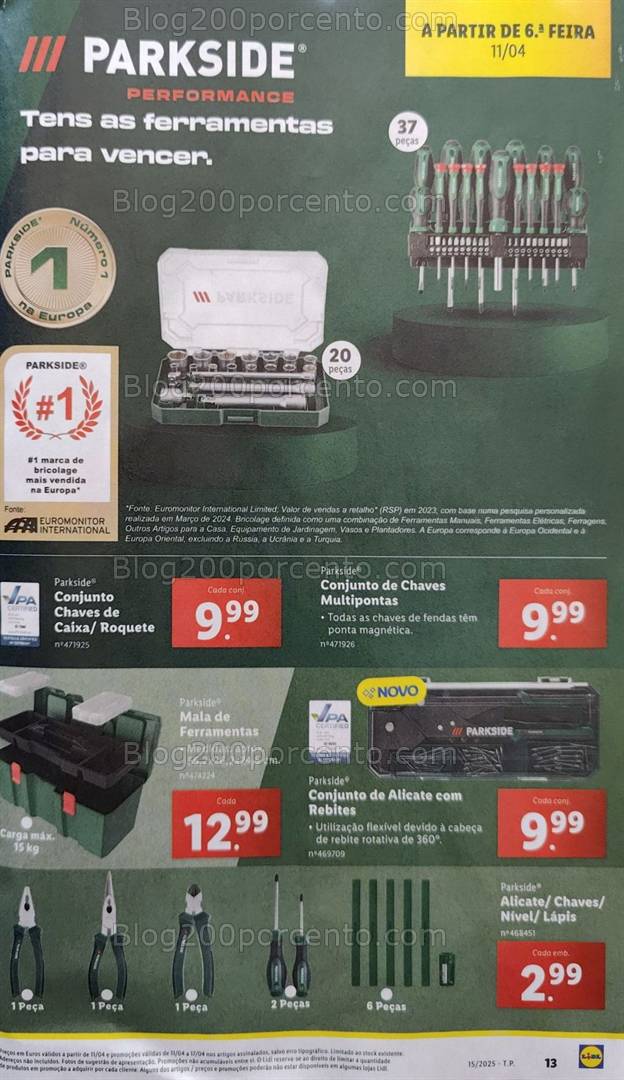 Antevisão Folheto LIDL Ferramentas Parkside Promoções de 11 a 17 abril
