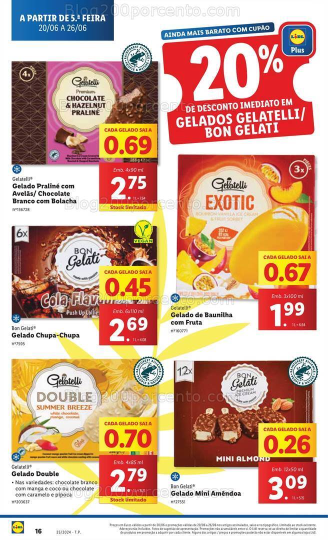 Antevisão Folheto LIDL Especial Gelados Promoções de 20 a 26 junho