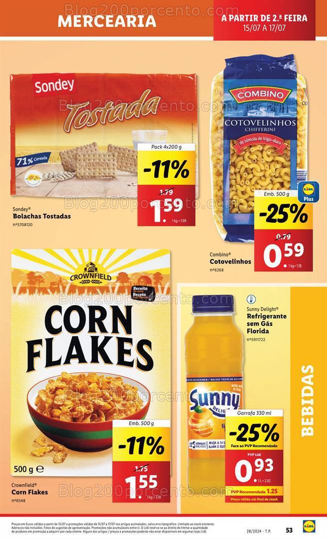 Antevisão Folheto LIDL Supermercado Promoções de 15 a 17 julho