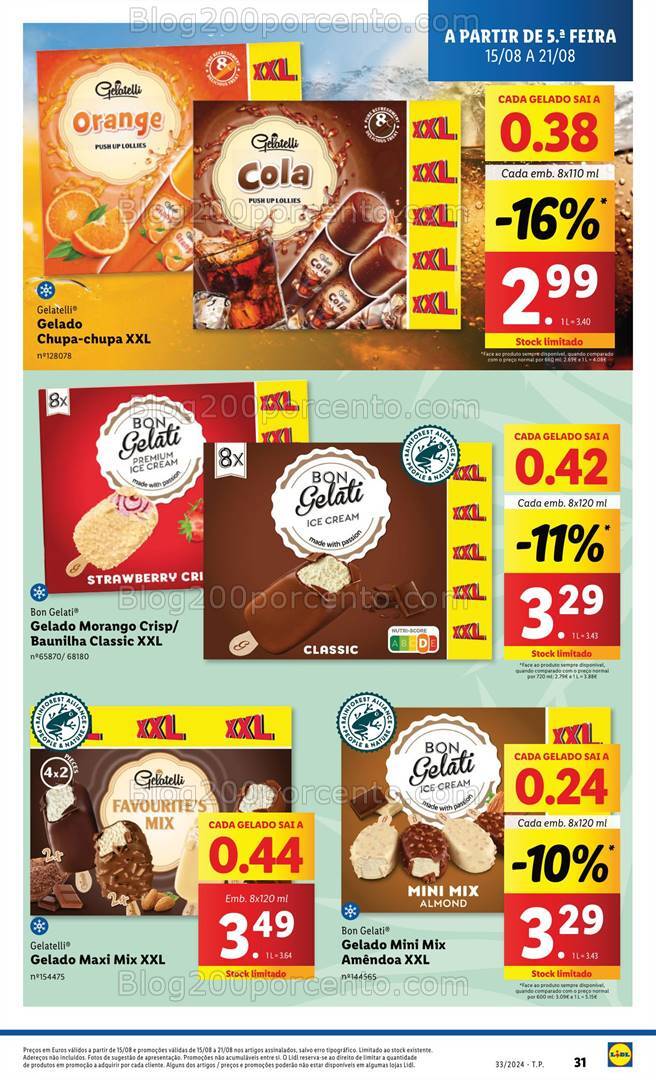 Antevisão Folheto LIDL Especial Gelados Promoções de 15 a 21 agosto