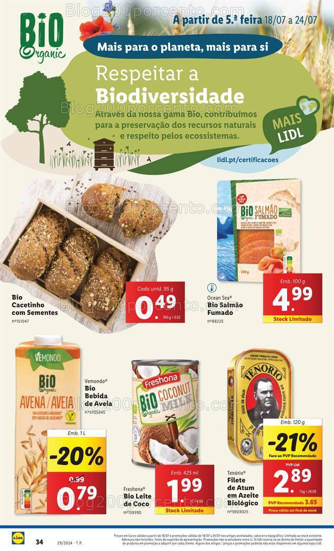 Antevisão Folheto LIDL Especial Bio Promoções de 18 a 24 julho