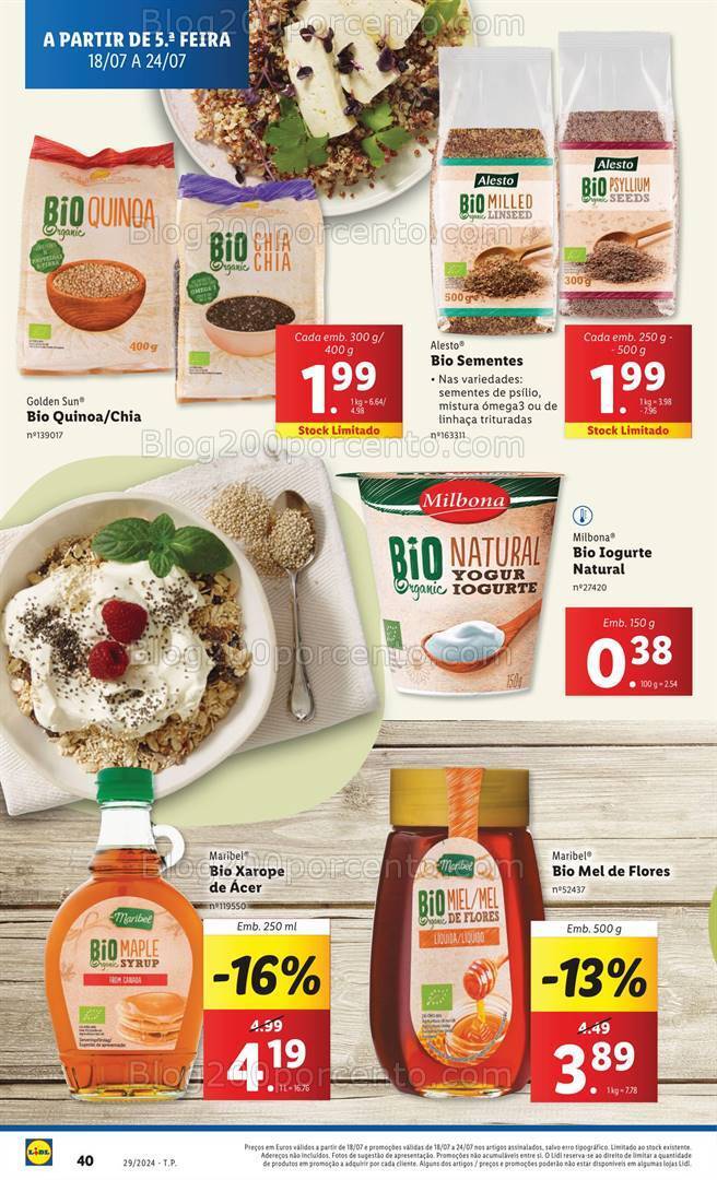 Antevisão Folheto LIDL Especial Bio Promoções de 18 a 24 julho