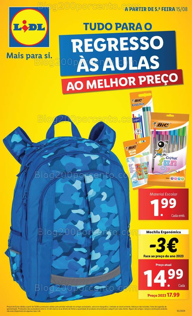 Antevisão Folheto LIDL Regresso às Aulas Promoções de 15 a 21 agosto