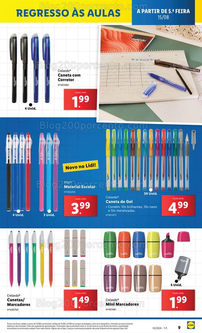 Antevisão Folheto LIDL Regresso às Aulas Promoções de 15 a 21 agosto