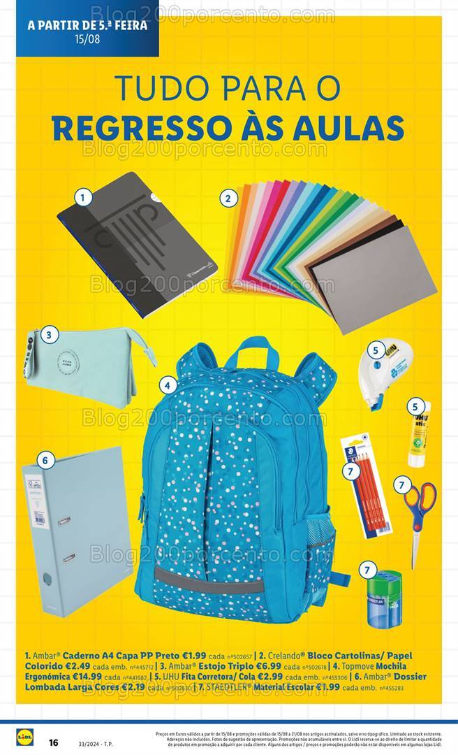 Antevisão Folheto LIDL Regresso às Aulas Promoções de 15 a 21 agosto