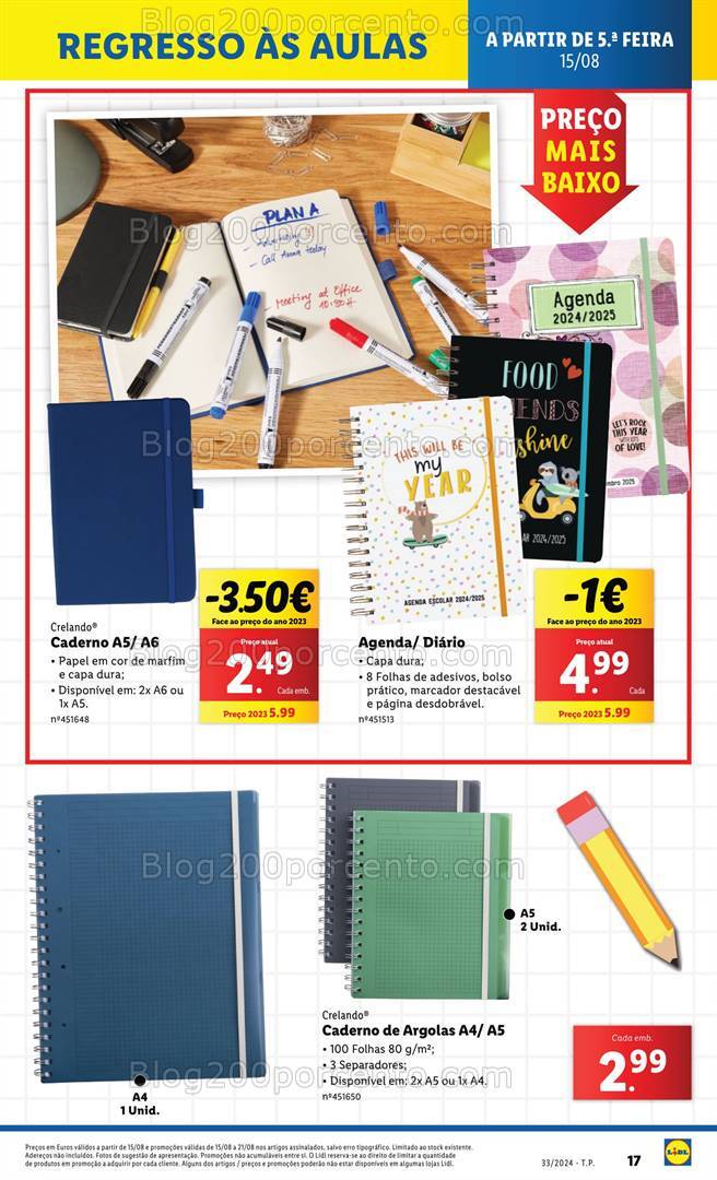 Antevisão Folheto LIDL Regresso às Aulas Promoções de 15 a 21 agosto
