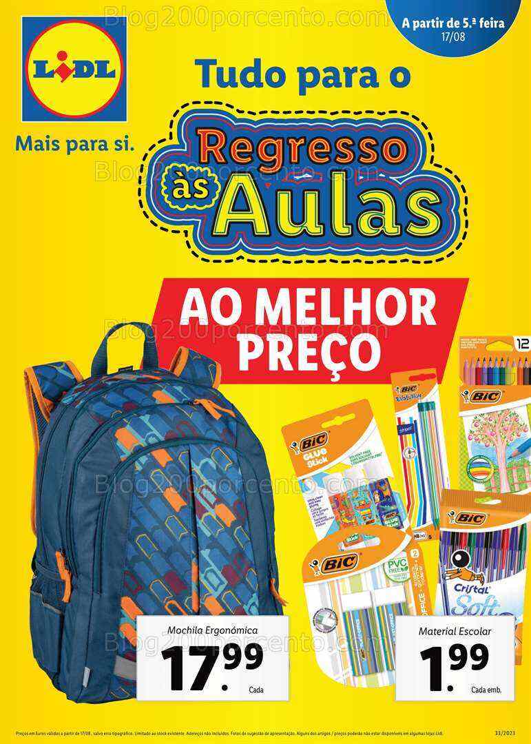 Antevisão Folheto LIDL Regresso às Aulas Promoções a partir de 17 agosto