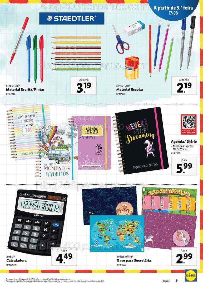 Antevisão Folheto LIDL Regresso às Aulas Promoções a partir de 17 agosto