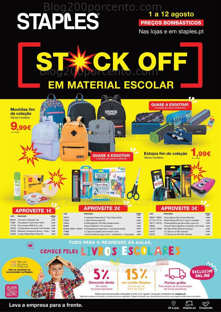 Antevisão Folheto STAPLES Stock Off Regresso às Aulas - 1 a 12 agosto