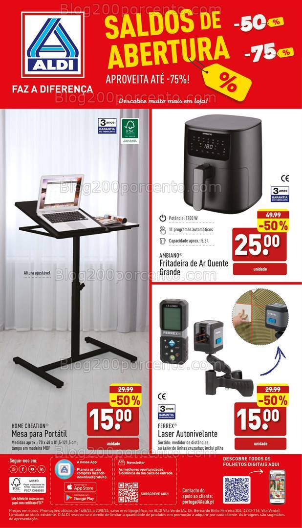 Antevisão Folheto ALDI Abertura + Saldos Bazar Promoções 14 a 20 agosto
