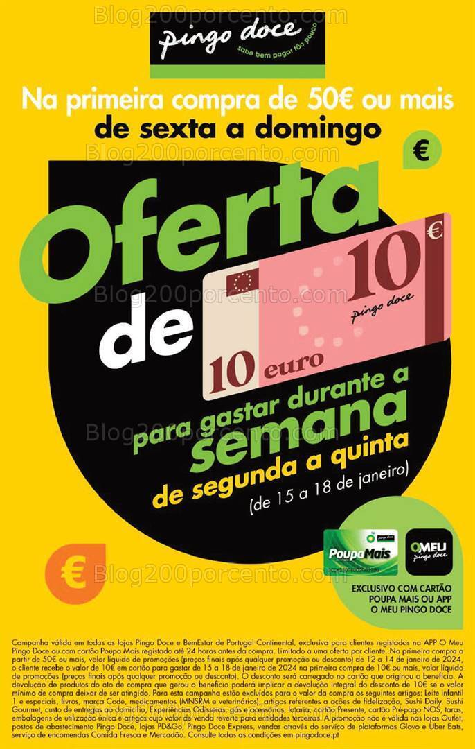 ALERTA - Oferta 10€ desconto PINGO DOCE Promoções Fim de Semana - 12 a 14 janeiro