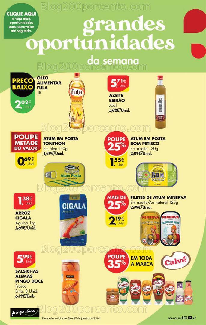 Antevisão Folheto PINGO DOCE Promoções Fim de Semana de 26 a 29 janeiro