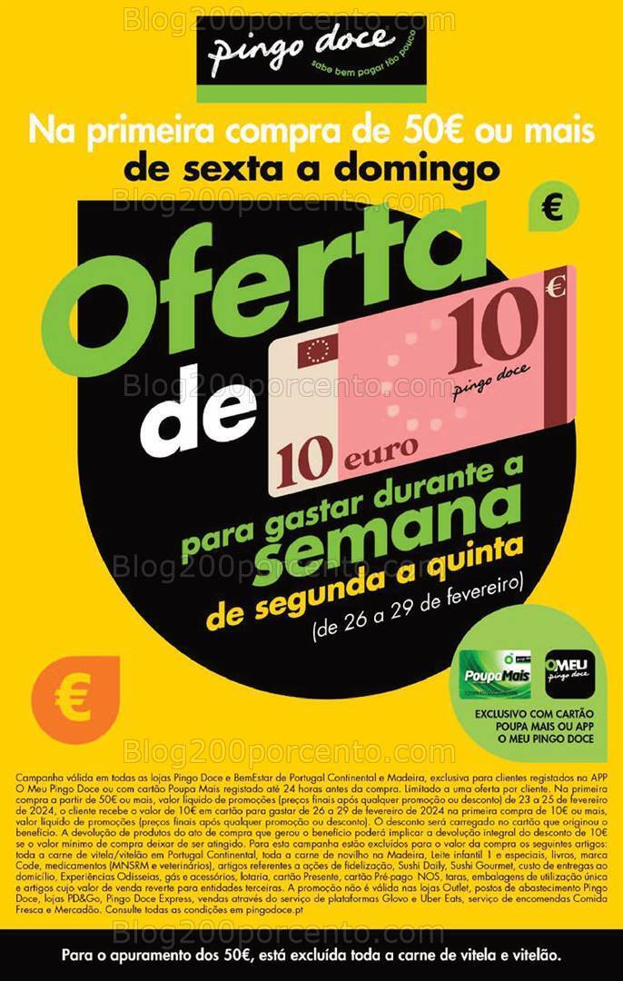 ALERTA - Oferta de 10€ PINGO DOCE Promoções Fim de Semana - 23 a 25 fevereiro