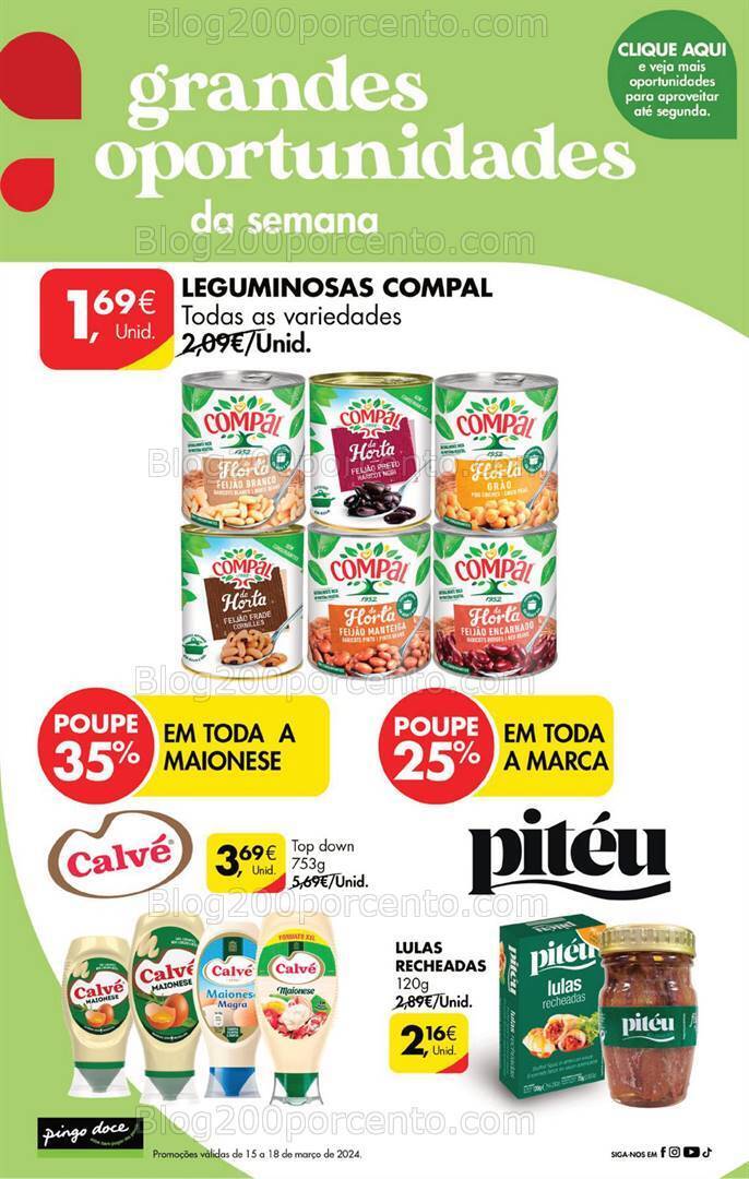 Antevisão Folheto PINGO DOCE Promoções Fim de Semana - 15 a 18 março