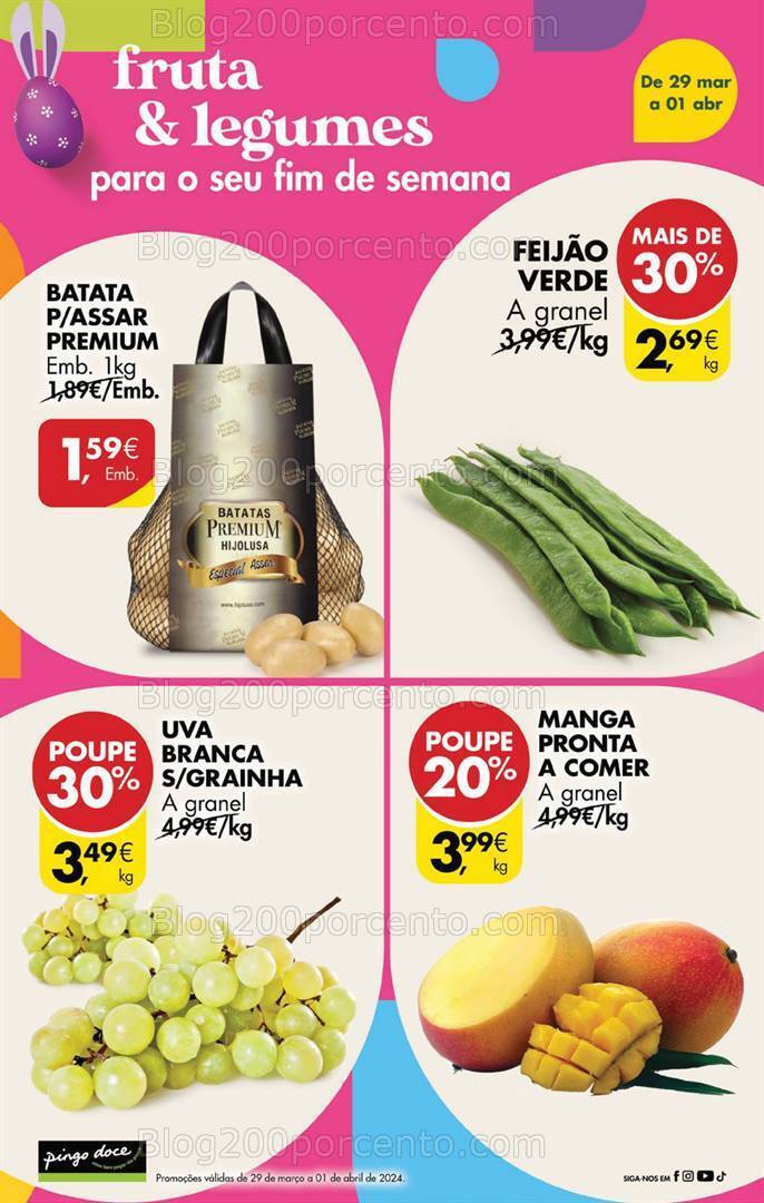 Antevisão Folheto PINGO DOCE Promoções Fim de Semana de 29 março a 1 abril
