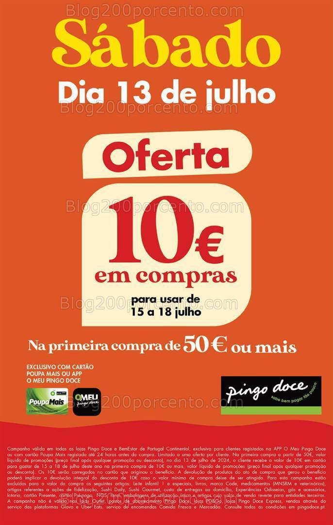 ALERTA - Oferta de 10€ PINGO DOCE Promoções Fim de Semana - Só 13 julho
