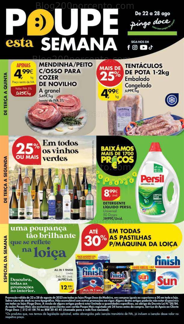 Antevisão Folheto PINGO DOCE Madeira Promoções de 22 a 28 agosto