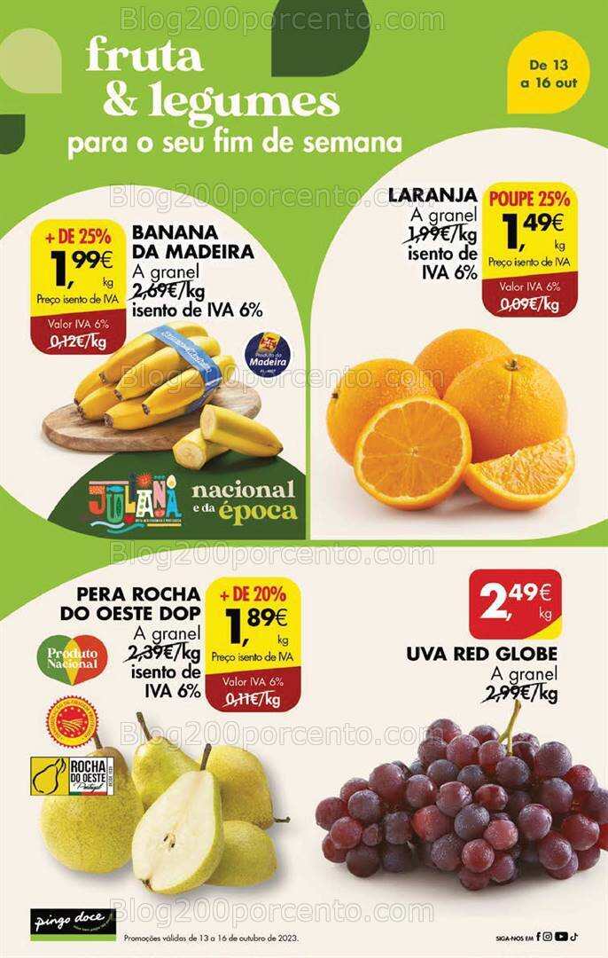 Antevisão Folheto PINGO DOCE Promoções Fim de Semana - 13 a 16 outubro