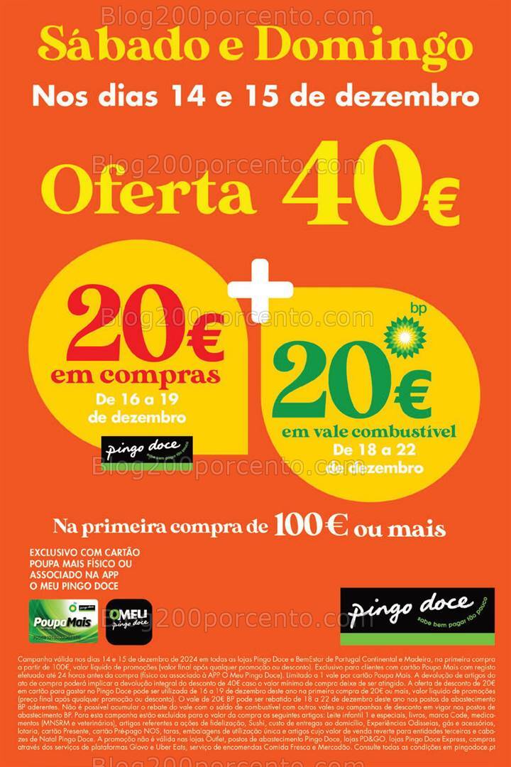 ALERTA - 40€ de oferta PINGO DOCE só nos dias 14 e 15 dezembro