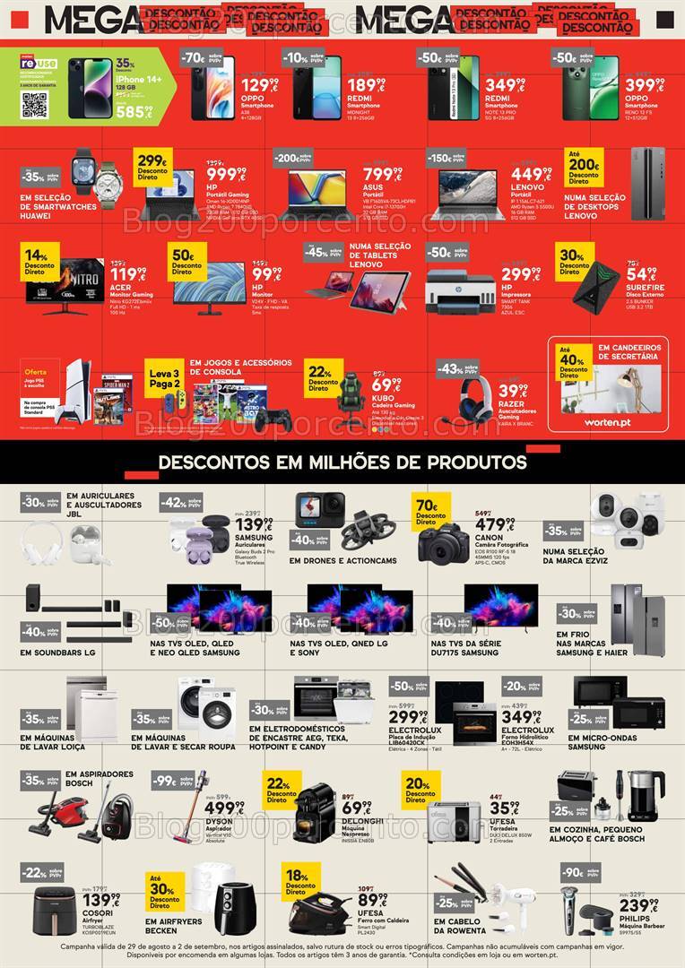 Antevisão Folheto WORTEN Mega Descontão Promoções de 29 agosto a 2 setembro
