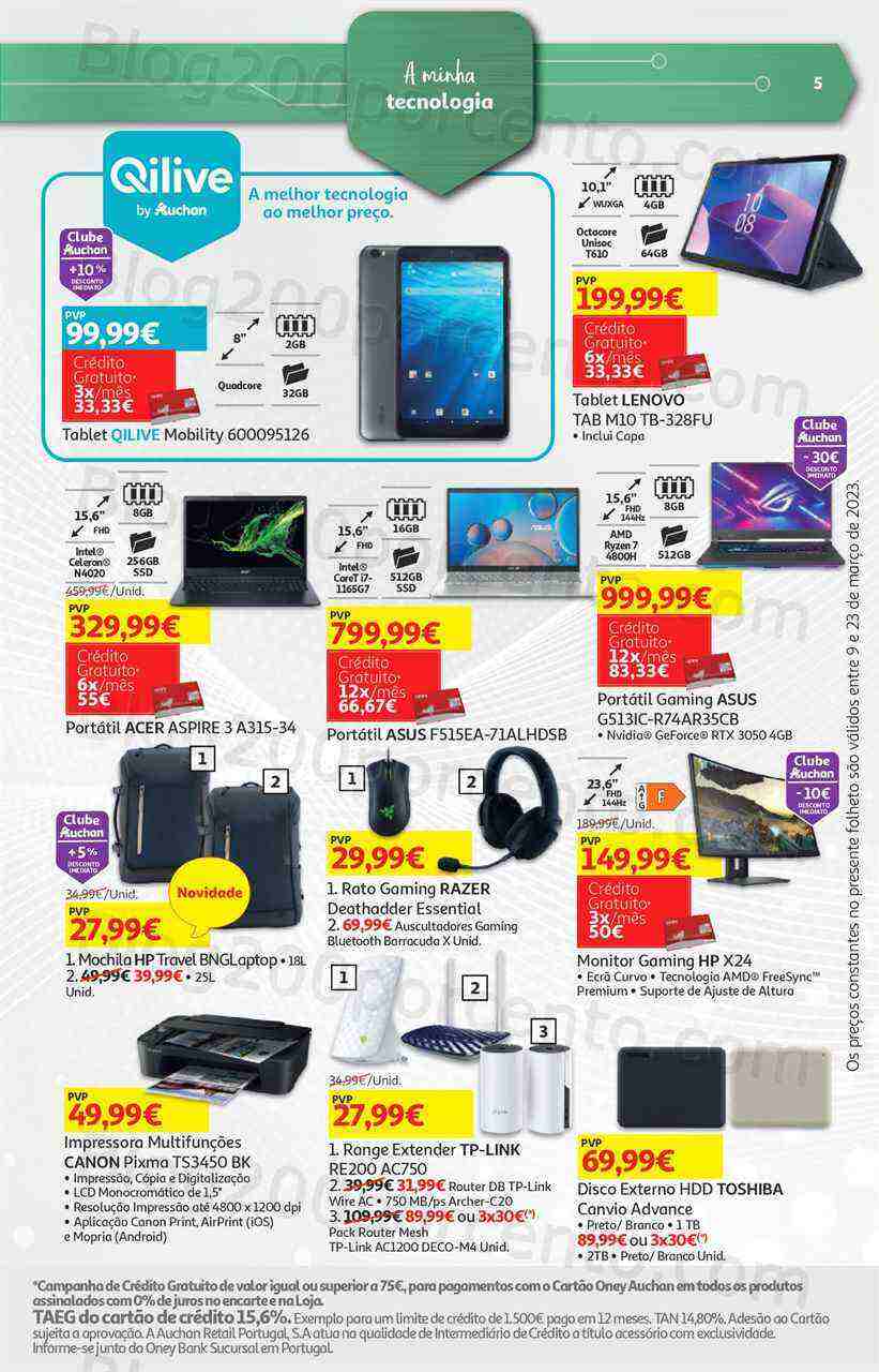 Antevisão Folheto AUCHAN Tecnologia Promoções de 9 a 23 março