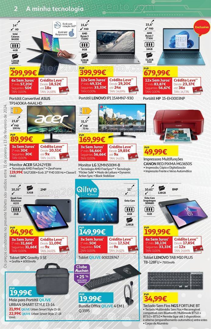 Antevisão Folheto AUCHAN Tecnologia Promoções de 31 janeiro a 13 fevereiro
