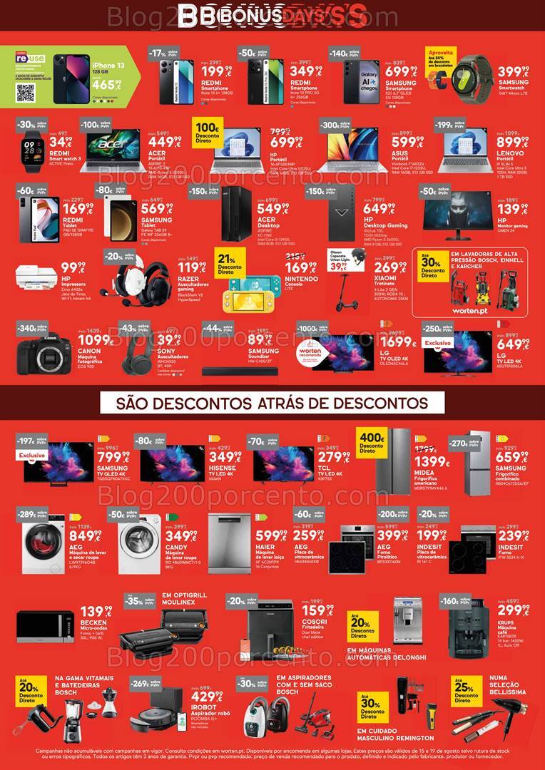 Antevisão Folheto WORTEN Bónus Days Promoções até 19 agosto