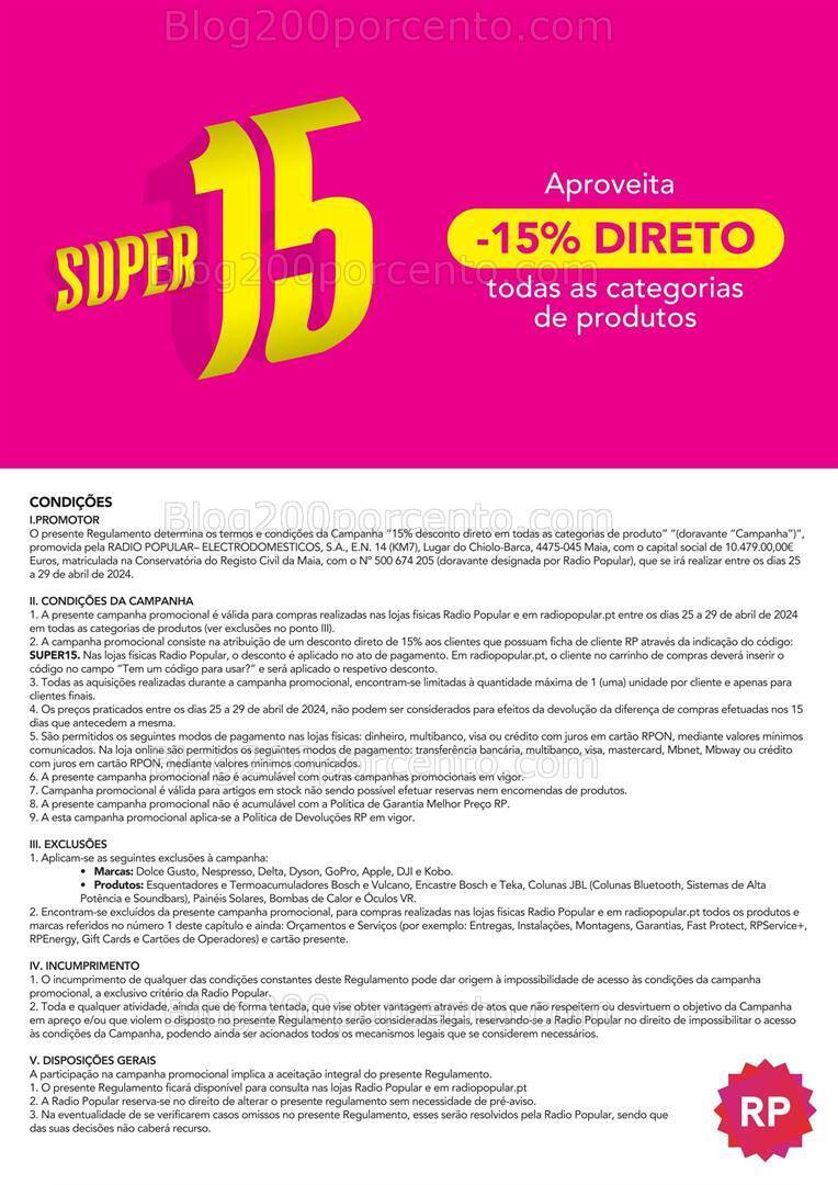 ALERTA - Antevisão 15% desconto RADIO POPULAR Promoções de 25 a 29 abril