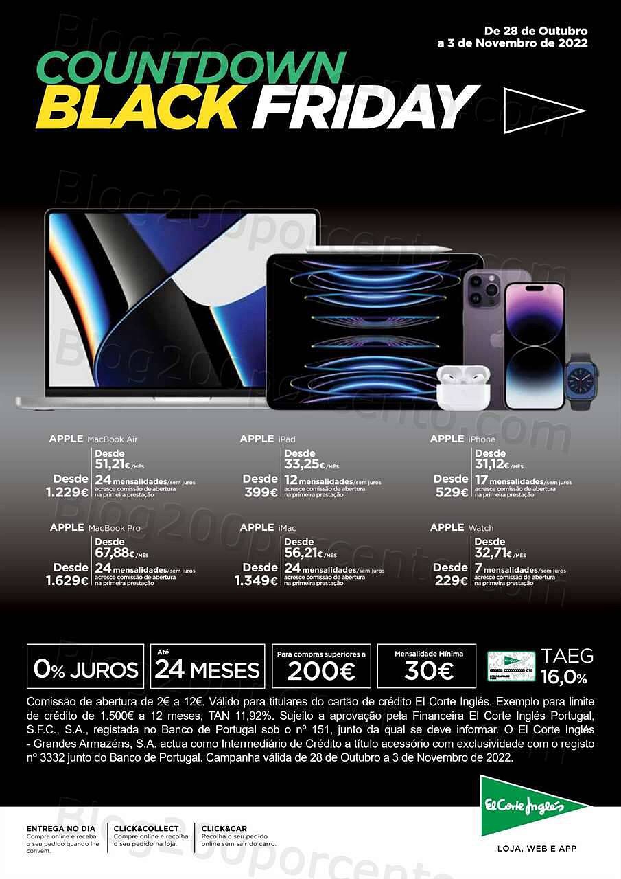 Antevisão Folheto EL CORTE INGLÉS Countdown Black Friday de 28 outubro a 3 novembro