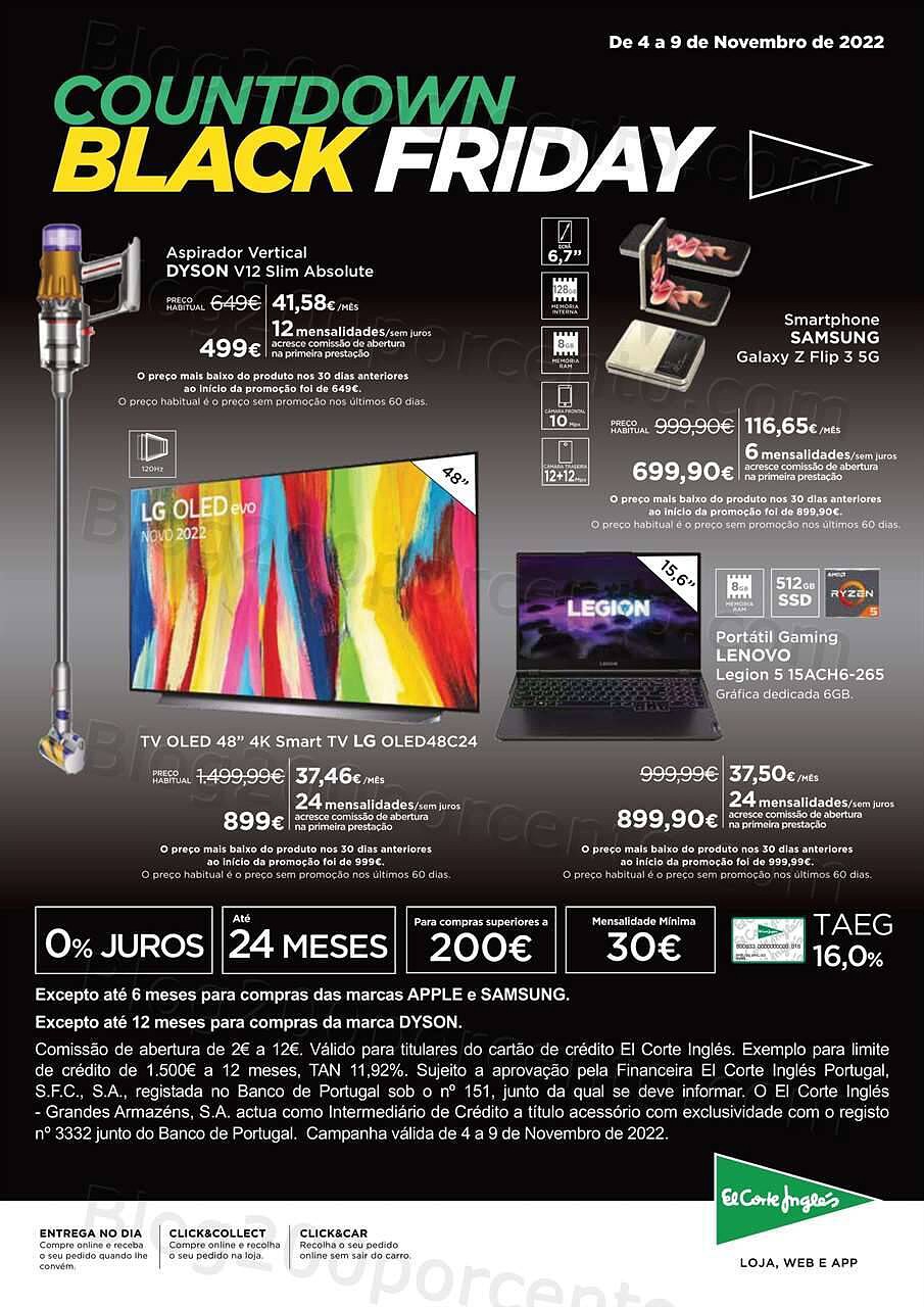 Antevisão Folheto EL CORTE INGLÉS CountDown Black Friday Promoções de 4 a 9 novembro