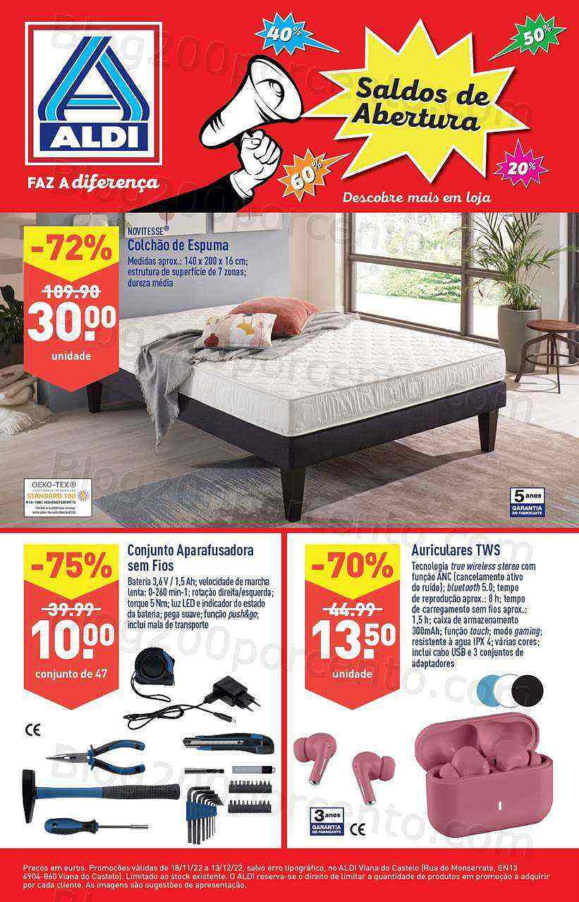 Antevisão Folheto ALDI Saldos + Abertura Promoções de 18 novembro a 13 dezembro
