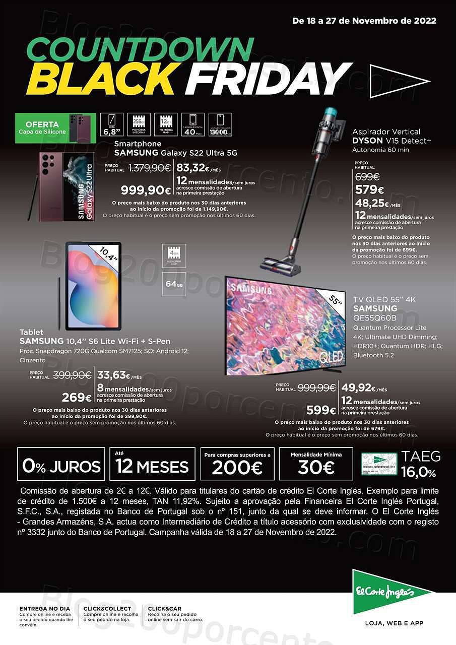 Antevisão Folheto EL CORTE INGLÉS Black Friday Promoções de 18 a 27 novembro