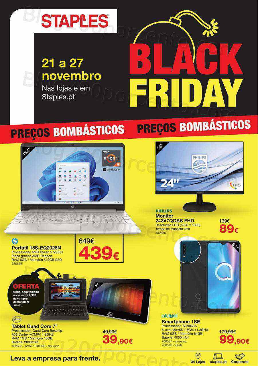 Antevisão Folheto STAPLES Black Friday Promoções de 21 a 27 novembro