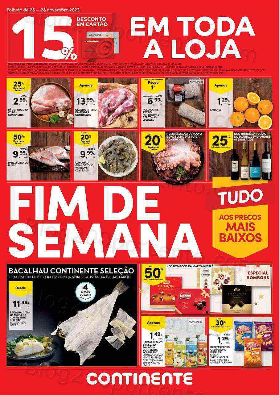 Antevisão Folheto CONTINENTE Promoções Fim de Semana - 25 a 28 novembro