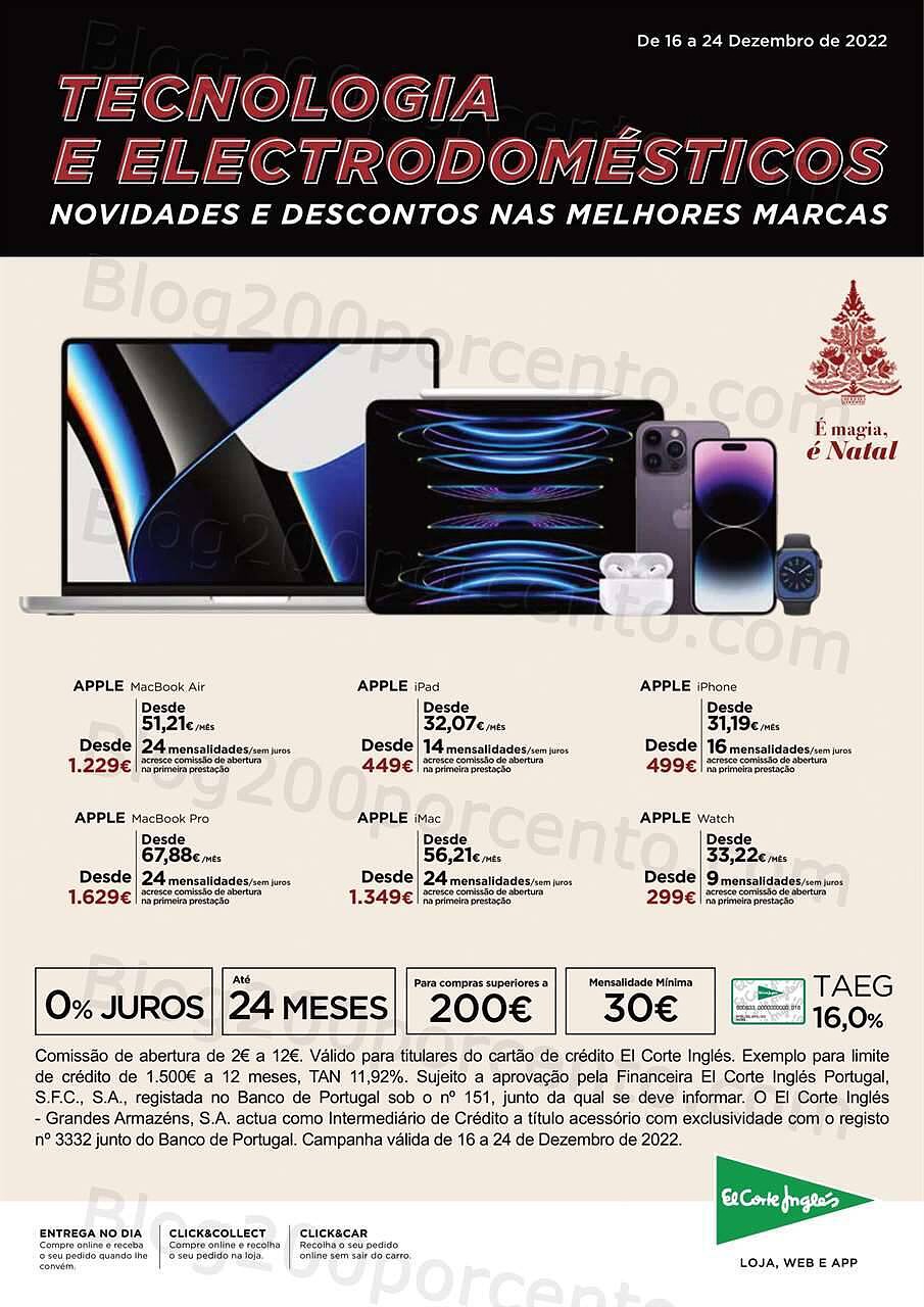 Antevisão Folheto EL CORTE INGLÉS Tecnologia Promoções de 16 a 24 dezembro