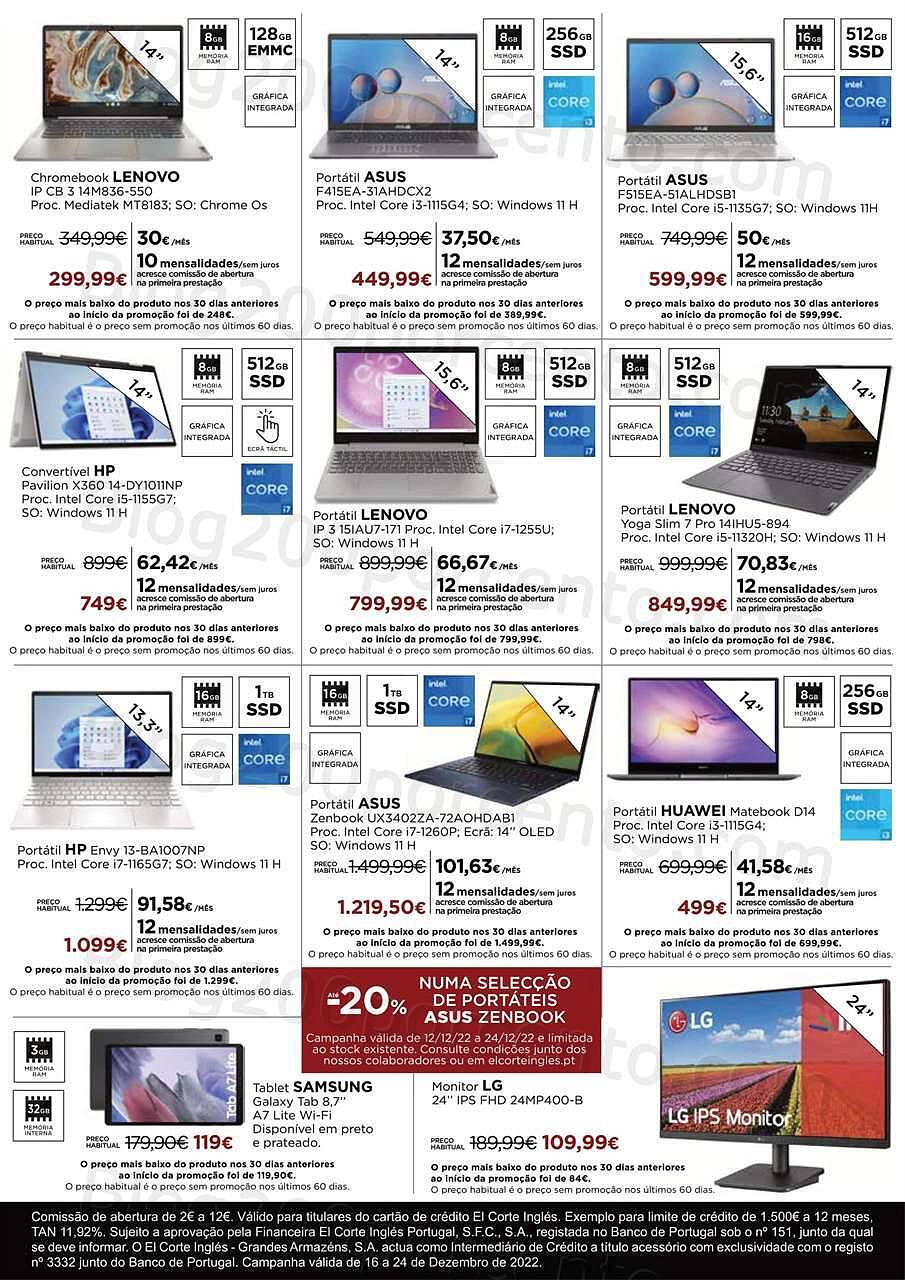 Antevisão Folheto EL CORTE INGLÉS Tecnologia Promoções de 16 a 24 dezembro