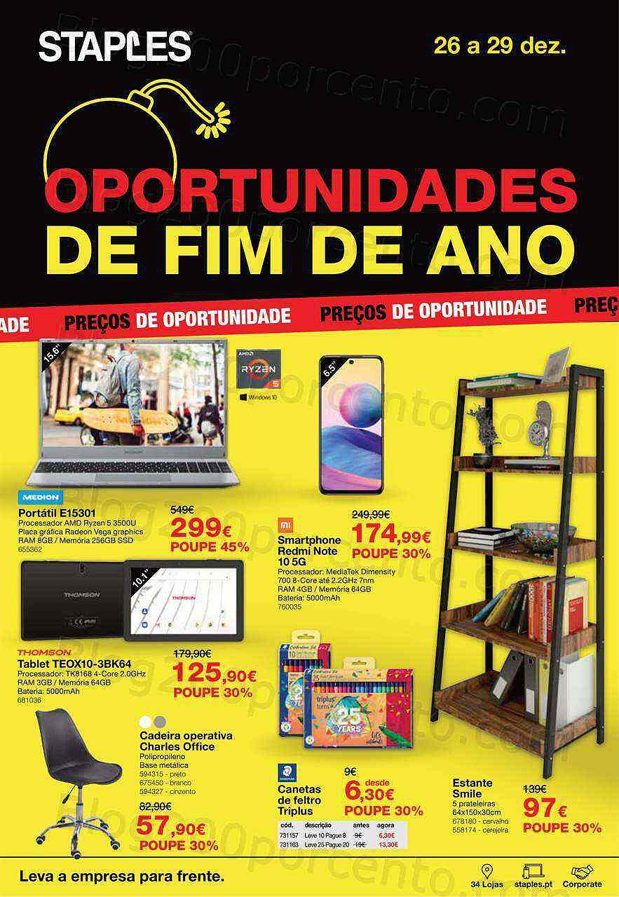 Antevisão Folheto STAPLES Oportunidades Promoções de 26 a 29 dezembro