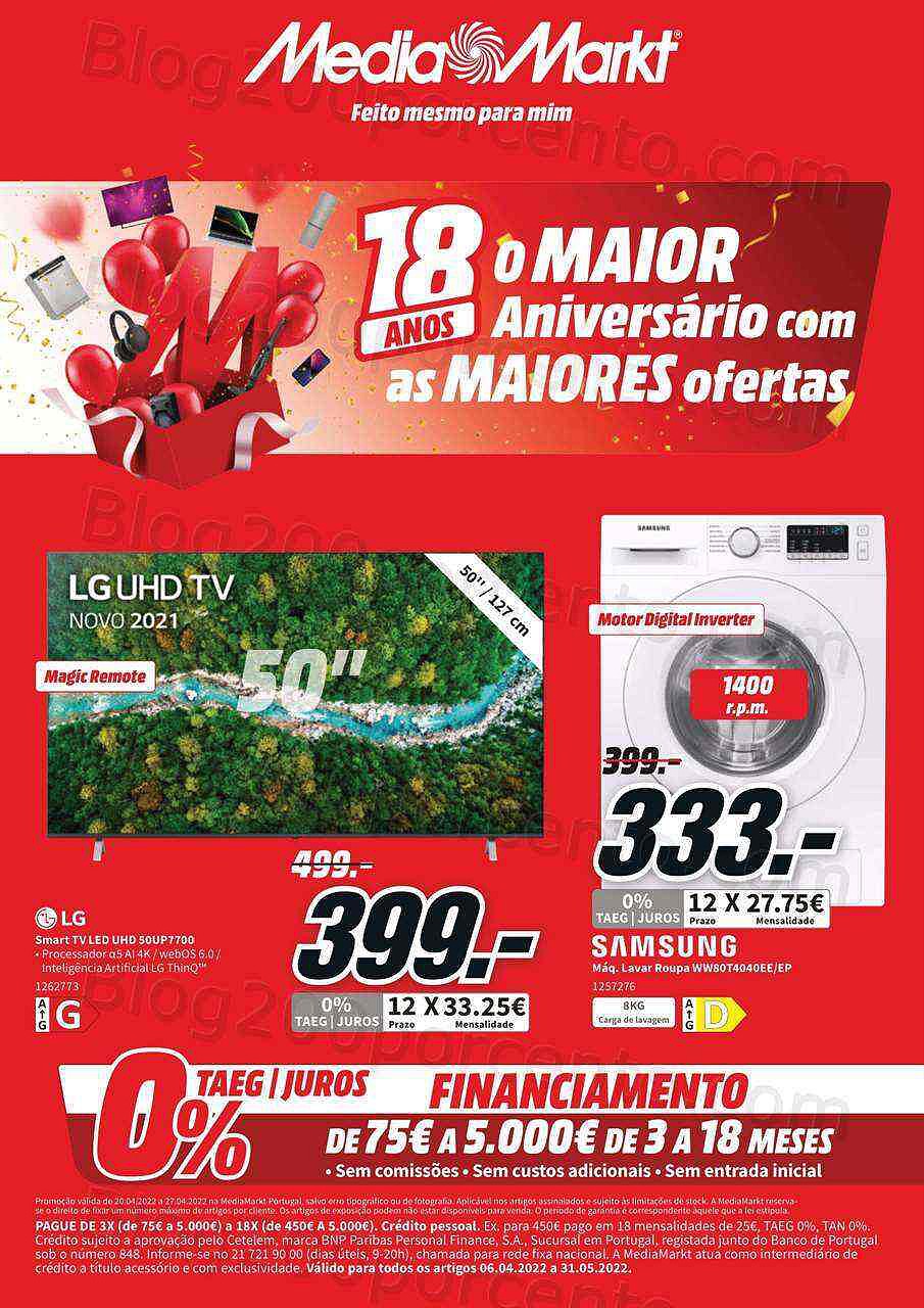 Antevisão Folheto MEDIA MARKT Promoções de 20 a 27 abril