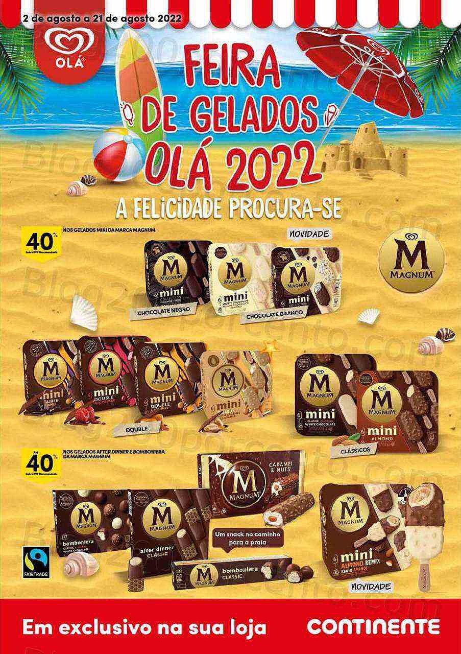 Antevisão Folheto CONTINENTE Especial Feira de Gelados Promoções de 2 agosto a 21 agosto