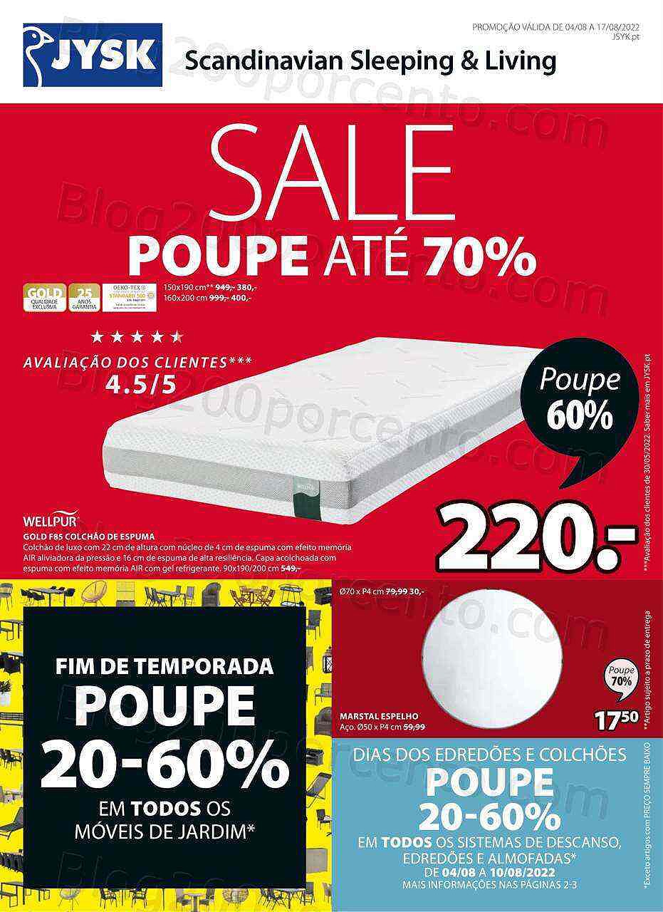 Antevisão Folheto JYSK Promoções de 4 agosto a 17 agosto